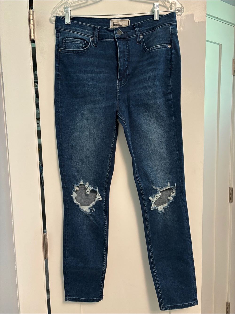 Free People Dark Blue Distressed Skinny Jeans